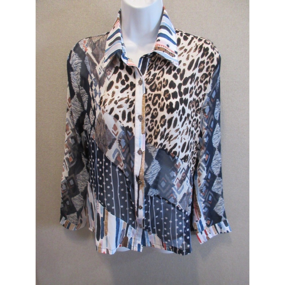 Adore Multicolor Patchwork Print Boho Colorful 70's Ladies Shirt Size M